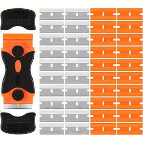 Resim Çift Başlıklı Temizleme Kazıyıcı & Cam Kazıyıcı Aleti - Ağır Hizmet Tipi Metal/Plastik Çok Amaçlı Kazıyıcı Etiketler, Kağıt, Gıda Kalıntıları, Boya, Tutkal Sökme için - Ergonomik Sap, Pil Gerekmez, Dayanıklı Mutfak & Pencere Temizleme Aleti 