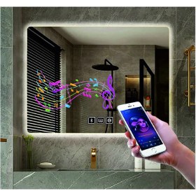 Resim Dnr-Mirror50x65 Cm Bluetoothlu Buğu Yapmayan Dokunmatik Beyaz Ledli Dikdörtgen Banyo Aynası 