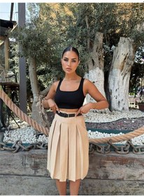 Resim WeShaya Bej Pileli Kemer Aksesuarlı Etek Bej 