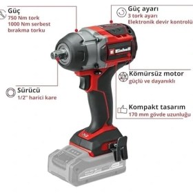 Resim Daders Home Professional Akülü Darbeli Somun Sıkma Tp-Cw 18/750-C Li Bl-Solo Power X- (18 V, 750 Nm Tork Seviyesi, 1000 Nm Serbest Bırakma Torku, Kömürsüz, Harici Kare Uç Soketi) 