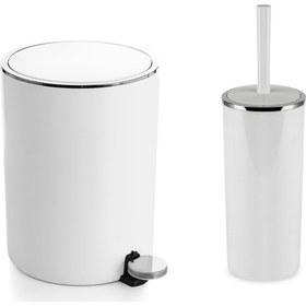 Resim Primanova Lenox Pedallı Çöp Kovası + Lenox Tuvalet Fırçası Seti Beyaz 