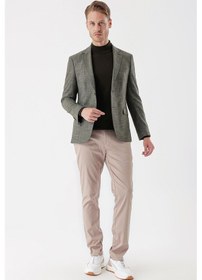Resim İmza Koyu Haki Desenli Armürlü Mono Yaka Çift Yırtmaç 6 Drop Slim Fit Dar Kesim Klasik Ceket 1002235133-koyu Haki Koyu Haki 