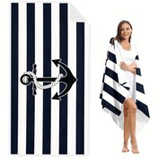 Resim 1 Adet Ekstra Büyük Hızlı Kuruyan Mikrofiber Plaj Havlusu - Süper Emici, Yumuşak & Kum Tutmayan, Şık Denizci Çapa Tasarımı - Havuz, Banyo, Seyahat & Kamp için İdeal - Makinede Yıkanabilir, Plaj Gereksinimleri|Şık Çizgiler|Örme Kumaş, Plaj Havlusu 