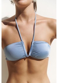 Resim Mai Collection Mai Studios Co. Bunga Bağlamalı Büzgü Detay Mavi Bikini Üstü Mavi 