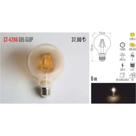 Resim Cata CT-4286 6W E27 Rustik LED Glop G95 Ampul 5'li Paket 