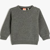 Resim Erkek Bebek Basic Sweatshirt Dokulu Bisiklet Yaka Pamuklu 