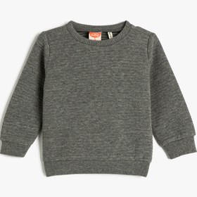 Resim Erkek Bebek Basic Sweatshirt Dokulu Bisiklet Yaka Pamuklu 