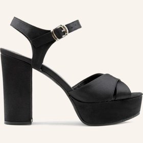 Resim MARCATELLI Siyah Saten Lindon Platform Topuklu Sandalet 