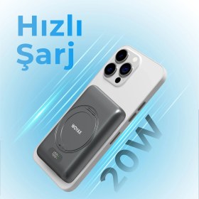 Resim Woyax Magsafe Powerbank 360° Standlı Metal 10.000mAh 20W Hızlı Taşınabilir Şarj Cihazı Stand iPhone 11 12 13 14 15 16 17 Pro Max Samsung-Xiaomi Uyumlu 