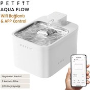 Resim Petfit Aqua Flow 4 L Çelik Hazne Wi-Fi Bataryalı Akıllı Otomatik Kedi Köpek Su Pınarı Su Çeşmesi Su Şelalesi UV 