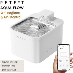 Resim Petfit Aqua Flow 4 L Çelik Hazne Wi-Fi Bataryalı Akıllı Otomatik Kedi Köpek Su Pınarı Su Çeşmesi Su Şelalesi UV 