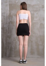 Resim Mrmpro Ön Soldan Yırtmaçlı Spor Mini Etek Zebra Desen Jakar Kışlık Kumaş L / Siyah Siyah 