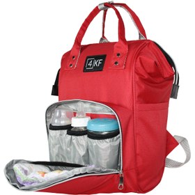 Resim 4KF Anne Bebek Bakım Sırt Çantası Fonksiyonel Su Geçirmez Çanta Kırmızı 