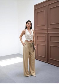 Resim Defymoda Beli Lasti K Ve Bağcikli Geni Ş Paça Pantolon Bej 