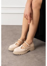 Resim Shoetek İnga Kadın Babet Çift Bantlı Tokalı Makosen Ayakkabı Bej Rugan Bej Rugan 