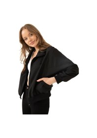 Resim Spor Kadın Dik Yaka Su Ve Rüzgar Geçirmez Oversize Crop Mevsimlik Yağmurluk Rüzgarlık-133 Siyah 