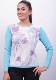 Resim Sude Kadın Ithal Boncuk Ve Pul Işlemeli El Işi Uzun Kol Mavi Triko Bluz 2096 