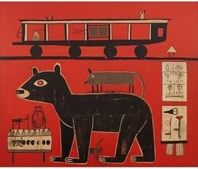 Resim rugs modern Dido Koleksiyonu Siyah Kırmızı Tema Tren ve Hayvan Desenli Modern Dekoratif Halı 3326, 80 x 150 