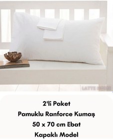 Resim Beyaz Renkli Ranforce Pamuklu Kumaş Kapaklı Yastık Kılıfı 2'li Pa 