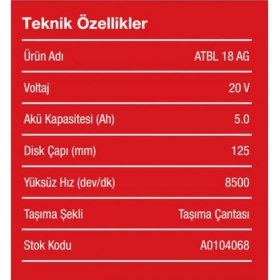 Resim ATTLAS PRO-ATBL 18 AG-502C Akülü Avuç Taşlama Makinesi 20V 