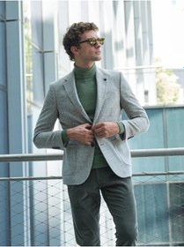 Resim Erkek Yün Ceket Kırçıllı Slim Fit Mono Yaka Torba Cepli Çift Yırtmaçlı Ceket Ncs Jeans 4009-Bej 
