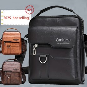 Resim Uniseks Retro Dikey Çapraz Vücut Çantası - Ayarlanabilir Askı, Çoklu Bölmeler ve Ön Cep - Erkekler & Kadınlar için İş Günlük Omuz Çantası (Siyah) 