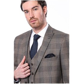 Resim Kare Desenli Slim Fit Kahverengi Erkek Ceket 001 