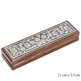 Resim 925 Ayar Gümüş Çiçek Desenli Ahşap Tesbih Kutusu 