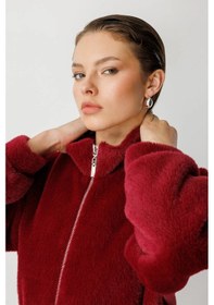 Resim Ekol Kadın Fermuarlı Bordo Peluş Manto 06103 Bordo 