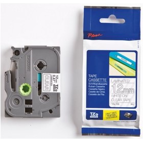 Resim Brother TZE-135 Uyumlu Şeffaf Üzerine Beyaz Etiket Şeridi 