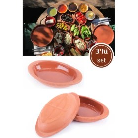 Resim 3'lü Sırlı Mini Oval Toprak Kase Seti, Çok Amaçlı Servis ve Sürme Kase, Kahverengi 
