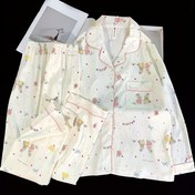 Resim Kadınlar için Karikatür Baskılı Rayon Pijama Takımı - Uzun Kollu, Düğmeli Üst Cebi ile, Eşleşen Pantolon, Rahat Ev ve Rahat Giyim, Sonbahar ve İlkbahar, Sonbahar Pijamaları | Eğlenceli Baskılı Üst | Rayon Karışımı Kumaş, Kadın Pijamaları 