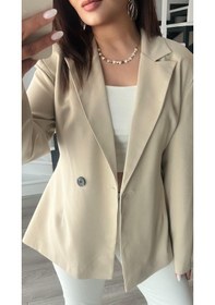 Resim Bej Volanlı Bel Oturtmalı Blazer Ceket Bej 