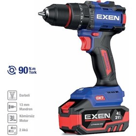 Resim Exen EN 294 DS 21V 4AH 90 NM Kömürsüz Darbeli Şarjlı Matkap 