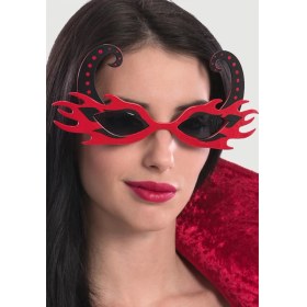 Resim MiraLive Siyah Boynuzlu Kırmızı Renk Alevli Parti Gözlüğü 21X10 cm (K95) 