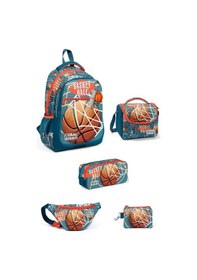 Resim Coral High Kids Nefti Turuncu Basketbol Desenli 5'li Okul Çanta Seti 5set23651 