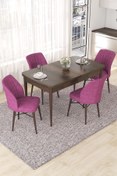 Resim Canisa Nef Serisi 70x114 Açılabilir Mdf Barok Ahşap Desen Masa Takımı Ve 4 Mor Sandalye 