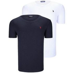 Resim İkili Set T8568 Dewberry V Yaka Erkek T-shırt-koyu Lacivert-kar Beyaz Koyu Lacivert-kar Beyaz 