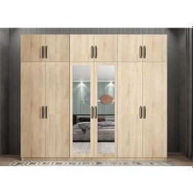 Resim Pamela 12 Kapaklı Gardırop Dolap Meşe 208 Cm - Montaj Dahil 