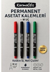 Resim Permanent Asetat Kalemi 4 Renk M Uç Cam, Cd, Metal, Plastik Yazı Kalemi Çok Renkli 