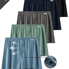 Resim 5'li Erkek Pamuklu Boxer Şortları - Pürüzsüz, Nefes Alabilen, Yüksek Esneklikli Bol Kesim Düğme Detayı ile, Gündelik ve Spor Giyim için Mavi ve Siyah, Rahat İç Çamaşırı, Minimalist Tasarım, Dayanıklı İç Çamaşırı 