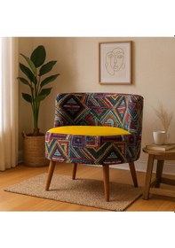 Resim Azra Mobilya Sydney Modern Desenli Döşemeli Berjer Renkli Tasarım, Konforlu, Dekoratif Tekli Koltuk Sarı Renkli-sarı 