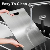 Resim 2025 Premium Non-Magnetic Paslanmaz Çelik Kesme Tahtası - Çift Taraflı, Gıda Sınıfı, Kolay Temizlenebilir, Drenaj Deliği ile, Mutfak ve Yemek için İdeal, Mutfak Gereksinimleri | Modern Mutfak Eşyaları | Dayanıklı Kesme Tahtası 