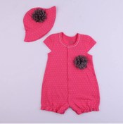 Resim Mini Ropa Fuşya Puanlı Gri Çiçekli Şapkalı Bebek Tulum 
