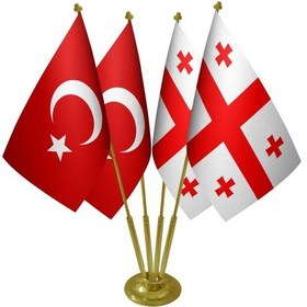 Resim Masa Üstü Gürcistan Bayrağı Türk Bayrağı Dörtlü Pirinç Direk Masa 