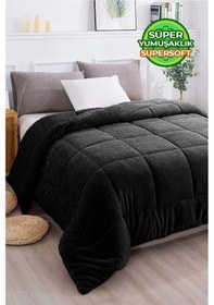 Resim Ultra Yumuşak Tek Kişilik Çift Taraflı Wellsoft Peluş Yorgan Yıkanabilir 160x220 Siyah Siyah 