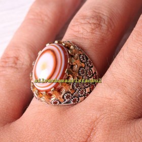 Resim Fresh Yemen Agate Aqeeq and Citrine 925 Sterling Silver Mens Ring - US: 13.25 / 71 mm / Turk: 31 