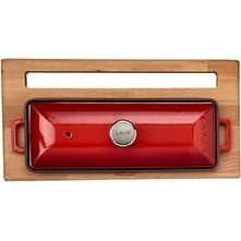 Resim Mcreative Döküm Ekmek Kabı ve Ahşap Standı, 11X29 cm, Kırmızı 