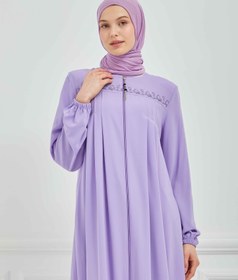 Resim Önü ve Arkası Pileli Nakışlı Ferace Lila | 210539 - 42 / Lila 