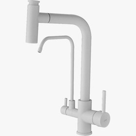 Resim İsaoğlu Yapı Beyaz Spiralli Mutfak Bataryası Arıtmalı Spiralli Evye Musluğu Tazzik Ve Basınç Ayarlı Armatür Beyaz 